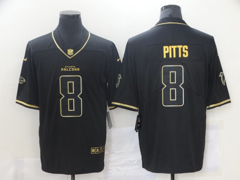 Men Atlanta Falcons #8 Pitts Black Retro Gold Lettering 2021 Nike NFL Jersey